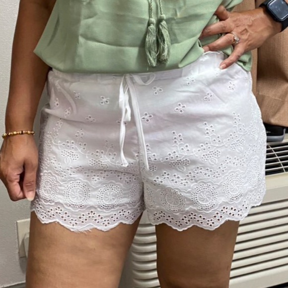 Boho White Eyelet Paper bag Drawstring Shorts
